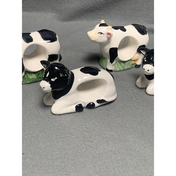 Cow Napkin Holder Ring Set of 4 Ceramic Vintage Farmhouse Decor - Picture 3 of 16